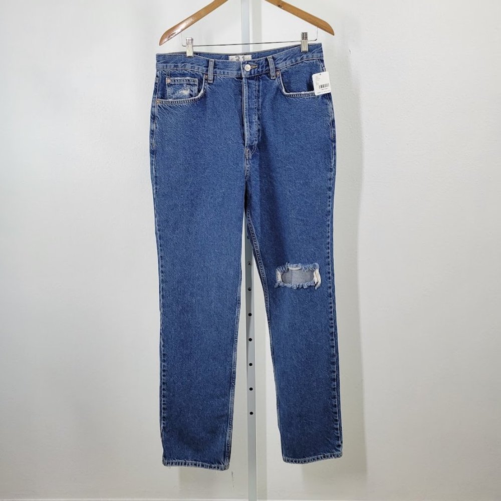 FREE PEOPLE/ WTF lasso straight distressed jeans Sz 31 NEW - Picture 2 of 10
